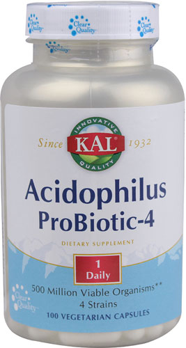KAL Acidophilus ProBiotic-4 -- 500 million viable organisms - 100 Vegetarian Capsules