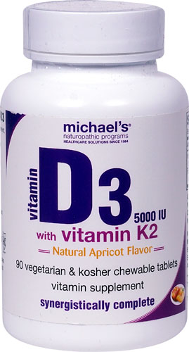 Michael's Naturopathic Programs Vitamin D3 with Vitamin K2 Natural Apricot -- 5000 IU - 90 Chewable Tablets