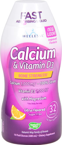 Wellesse Calcium and Vitamin D3 Bone Strength Liquid Sugar-Free Citrus -- 16 fl oz