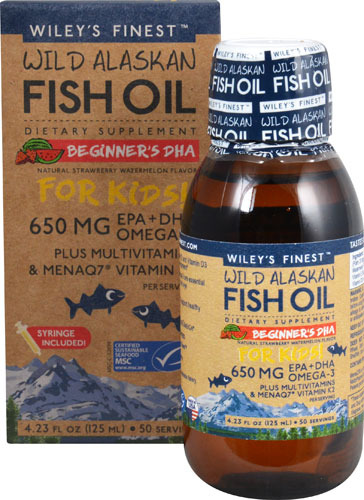Wiley's Finest Wild Alaskan Fish Oil Beginner's DHA For Kids! Plus Multivitamin Natural Strawberry Watermelon -- 4.23 fl oz