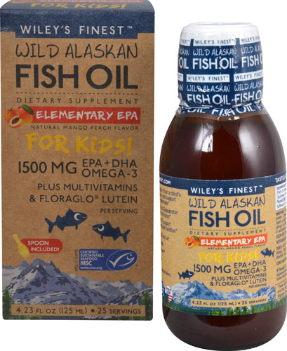 Wiley's Finest Wild Alaskan Fish Oil Elemtary EPA For Kids! Plus Multivitamin Natural Mango Peach -- 4.23 fl oz