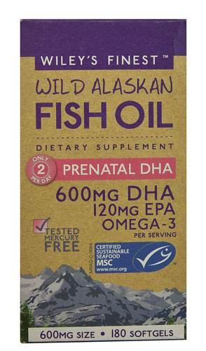 Wiley's Finest Wild Alaskan Fish Oil Prenatal DHA -- 600 mg - 180 Softgels