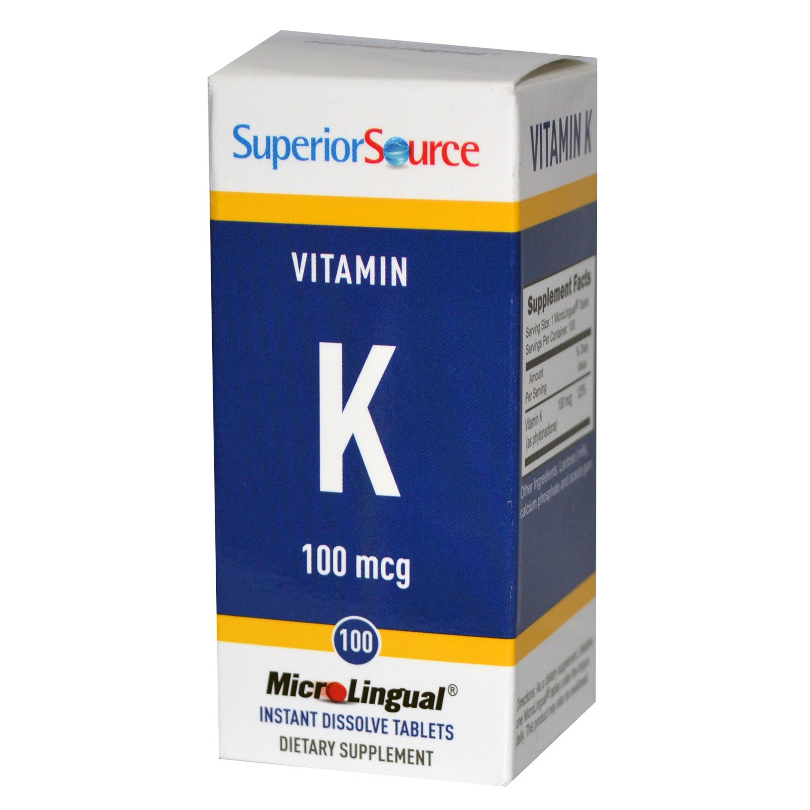 Superior Source, Vitamina K, 100 mcg, 100 comprimidos microlinguais solúveis instantâneos - Imagem 2