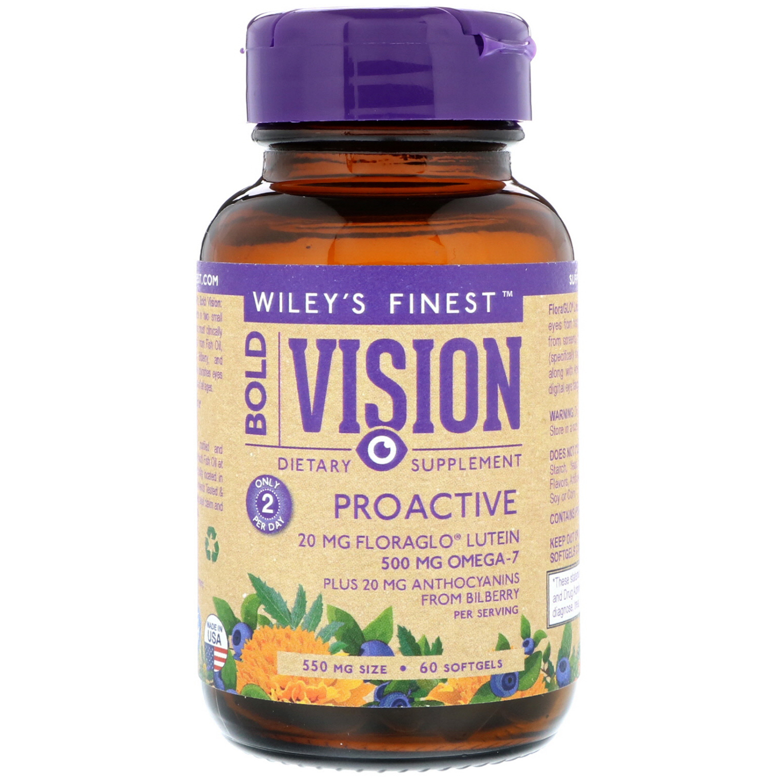 Wiley's Finest, Bold Vision, Proactive, 550 mg, 60 Softgels - Imagem 3