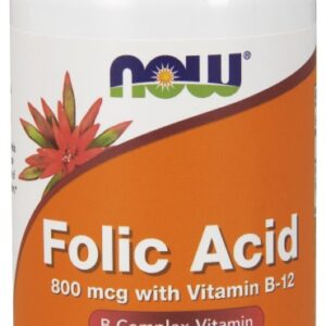 NOW Foods Folic Acid 800mcg + B-12 25mcg - Vegetarian 250 Tablets