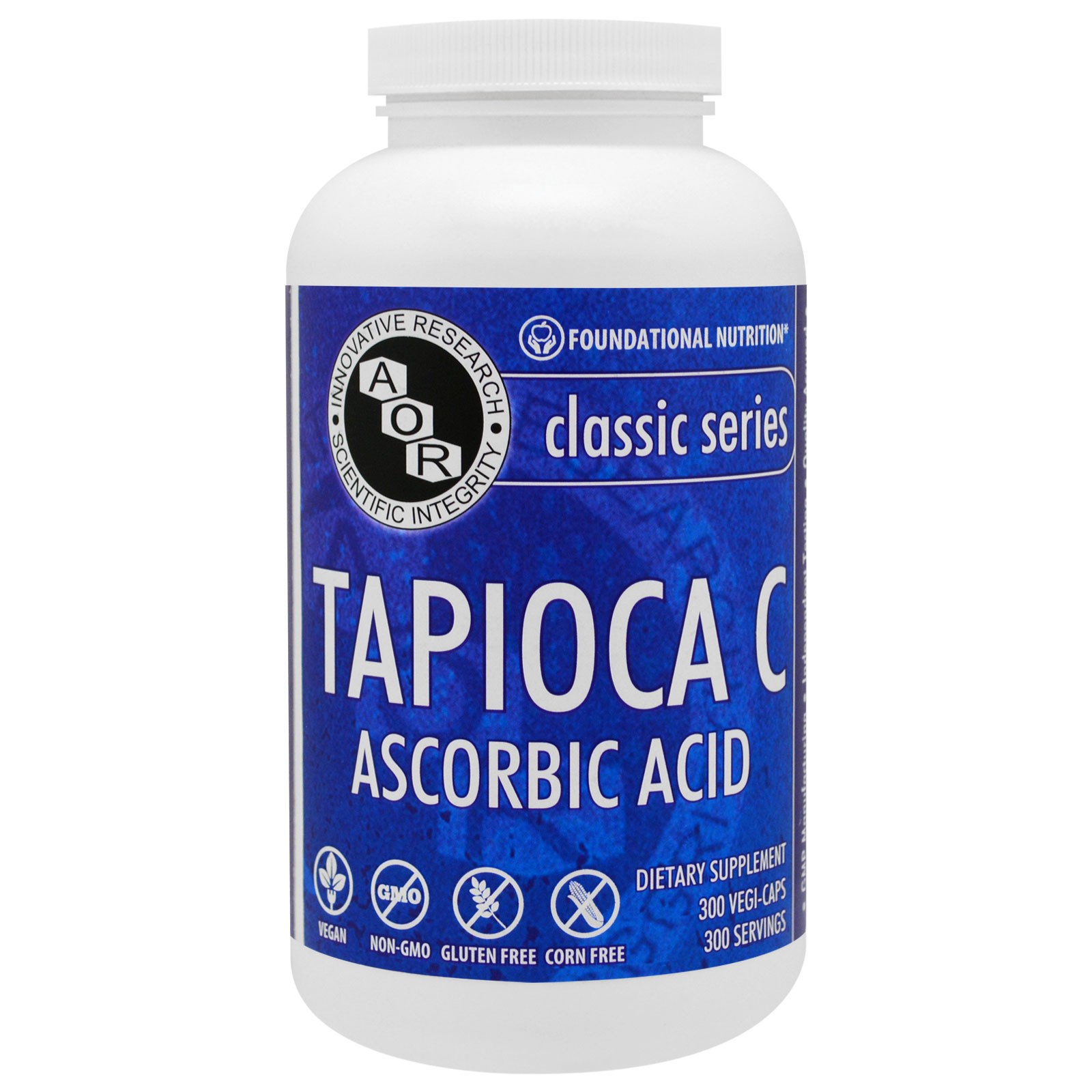 Advanced Orthomolecular Research AOR, Série Clássica, Tapioca C, Ácido Ascórbico, 300 Cápsulas Vegetais