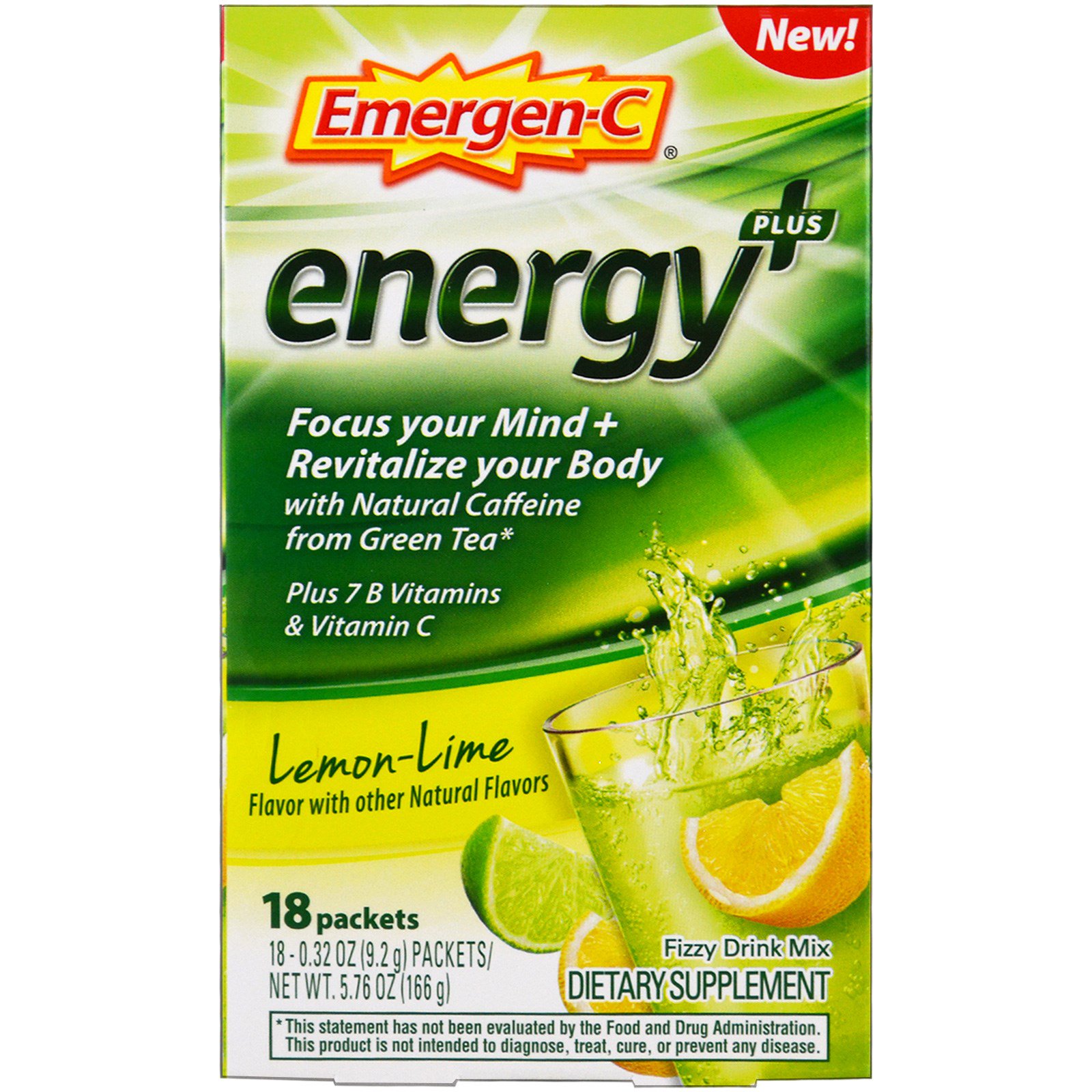 Emergen-C, Energy Plus, Lima Limão, 18 Pacotes, 0,32 oz (9,2 g) Cada