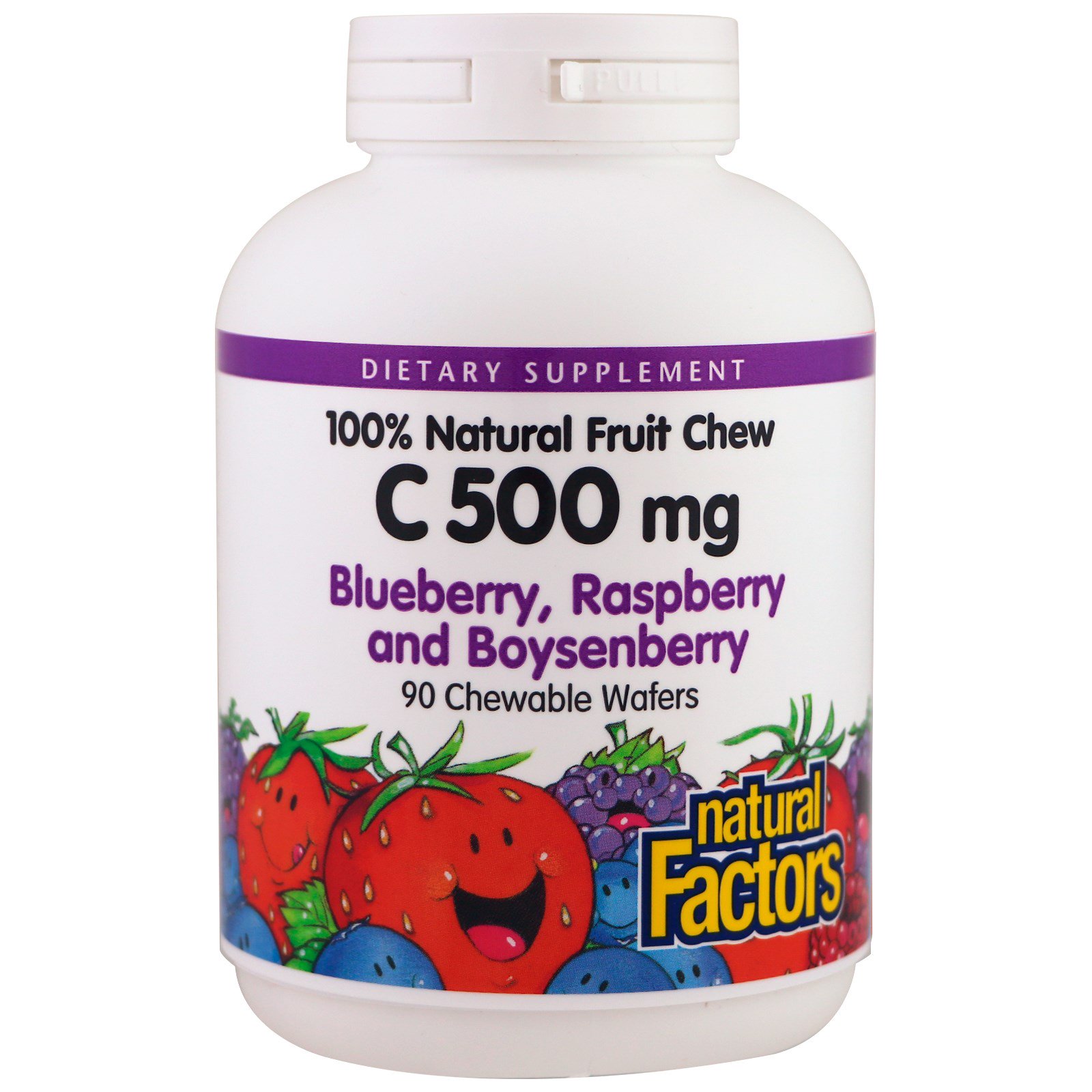 Natural Factors, C 500 mg, amora, framboesa e boysenberry, 90 pastilhas mastigáveis