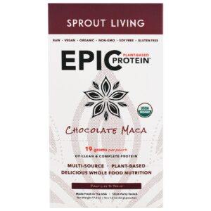 Sprout Living, Proteína Vegetal Épica, Chocolate e Maca, 12 Envelopes, 1.2 oz (32 g) Cada