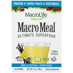 Macrolife Naturals, Macrorrefeição, O Superalimento Definitivo, Proteína da Baunilha + Superalimentos, 10 Sachês, 1,4 oz (40 g) Cada