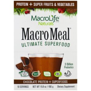 Macrolife Naturals, MacroMeal, Superalimento Derradeiro, Chocolate, 10 Embalagens, 1,6 oz (45 g) Cada