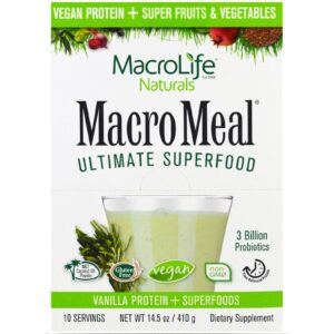 Macrolife Naturals, MacroMeal Ultimate Superfood, Vanilla Protein + Superfoods, 10 Packets, 14.5 oz (410 g)