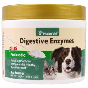 NaturVet, Enzimas Digestivas com Probióticos, para Cães e Gatos, em Pó, 114 g (4 oz)