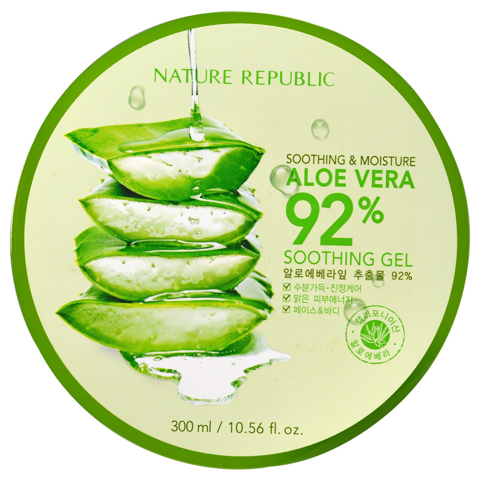 Nature Republic, Gel de Aloe Vera Calmante e Hidratante, 92%, 10.56 fl oz (300 ml)