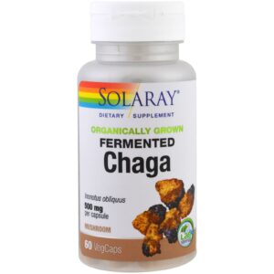 Solaray, Chaga orgânico fermentado, 60 cápsulas vegetais