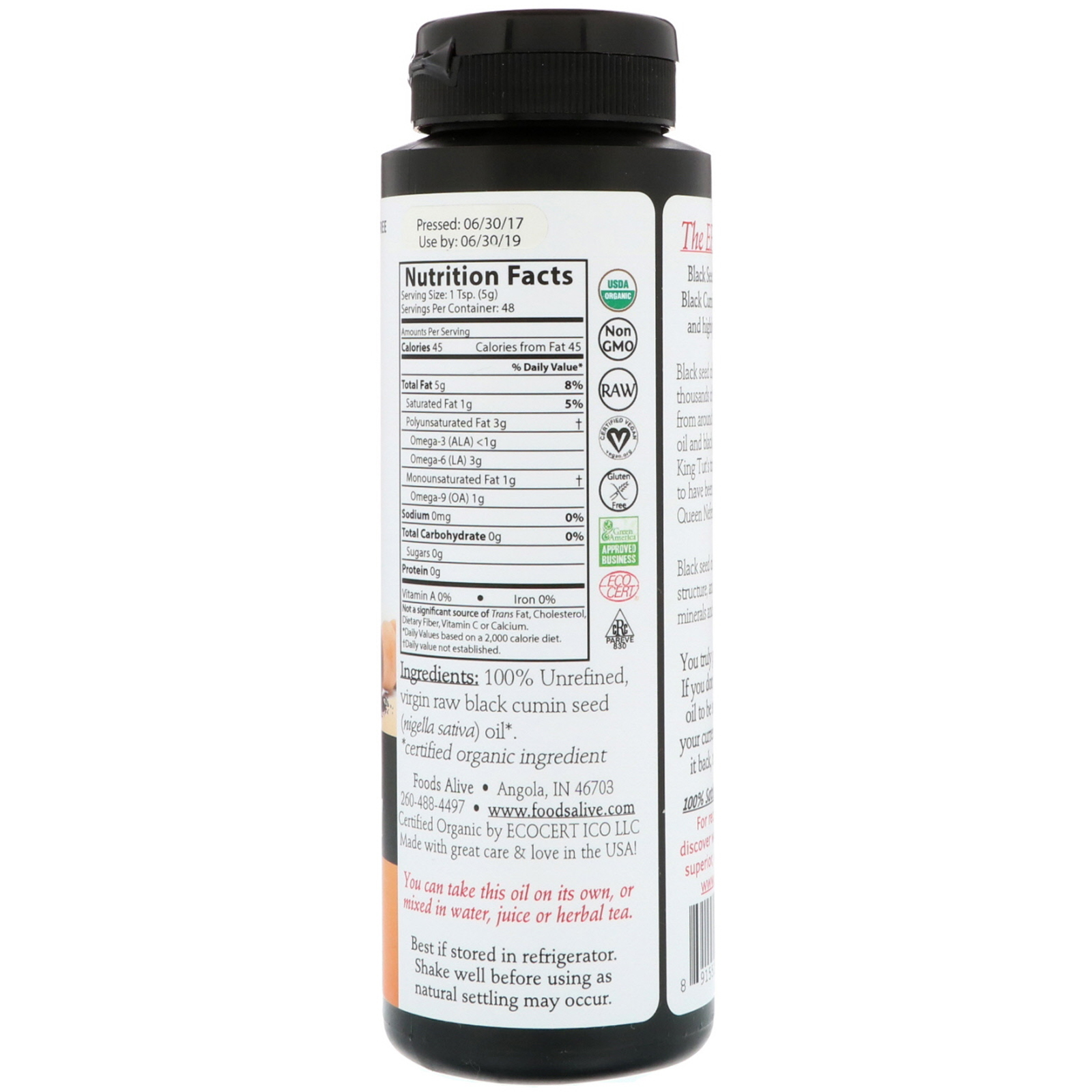 Foods Alive, Artisan Cold-Pressed, Black Seed Oil, 8 fl oz (236 ml) - Imagem 2