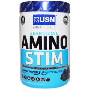USN, Aminoácidos Estimulantes, Foco Concentrado, Combinado de Energia e Recuperação, Sabor Framboesa Azul, 11,11 oz (315 g)