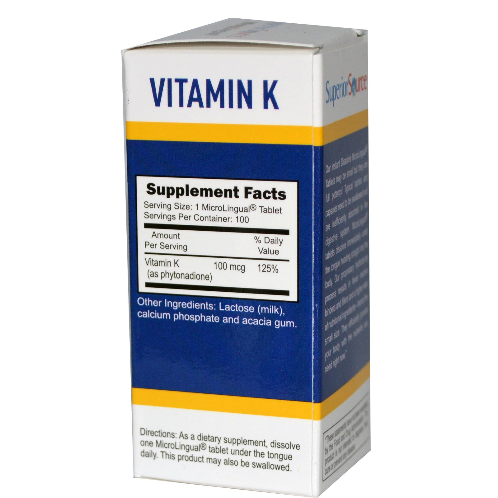 Superior Source, Vitamina K, 100 mcg, 100 comprimidos microlinguais solúveis instantâneos