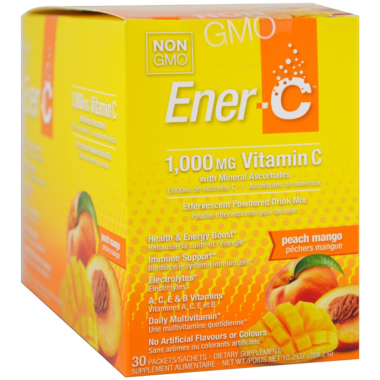 Ener-C, Vitamina C, Mistura em pó efervescente para bebida, Pêssego e manga, 30 Embalagens, 10,2 oz (289,2 g) - Imagem 2