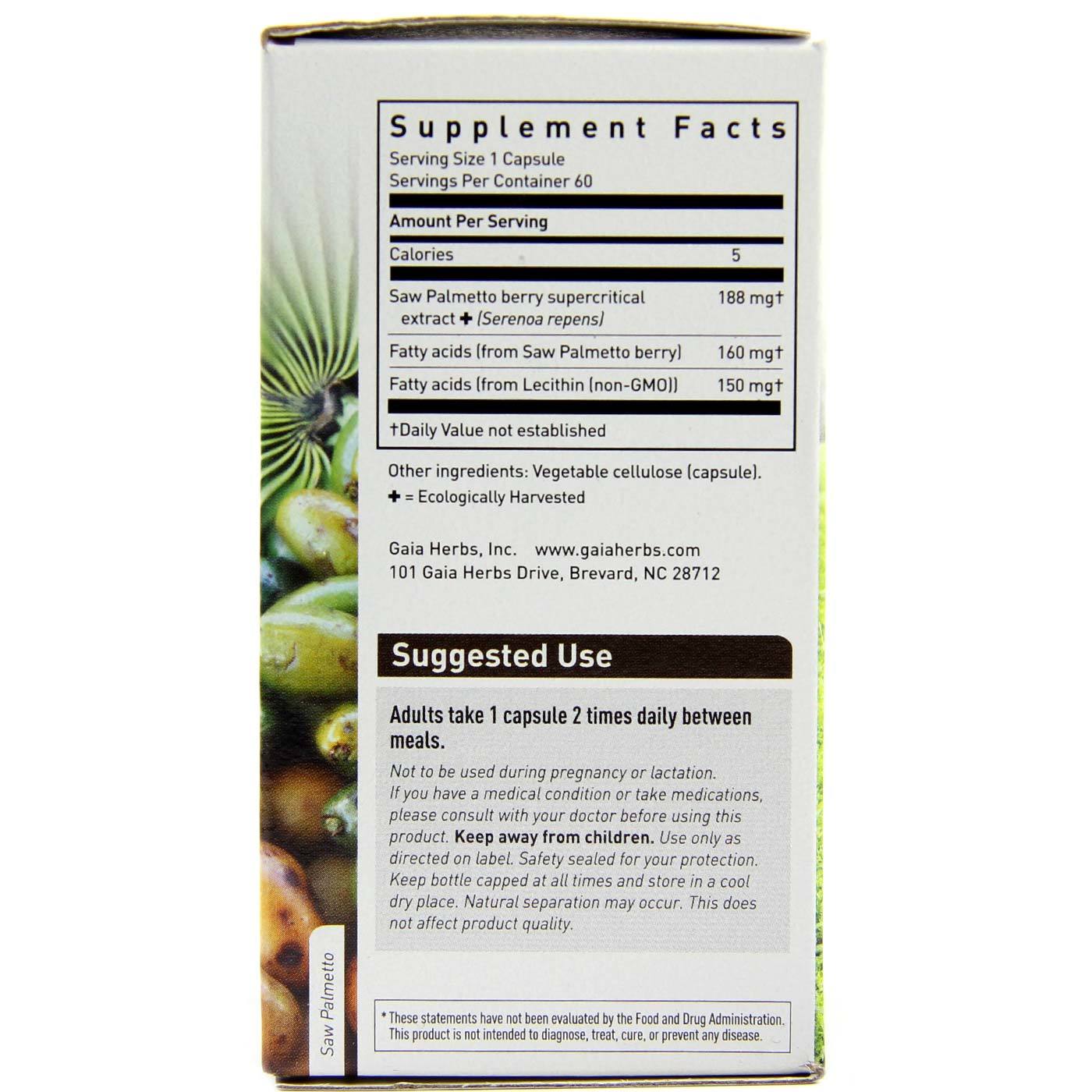 Gaia Herbs Saw Palmetto - 60 Vegetarian Liquid Phyto-Cápsulas - Imagem 2