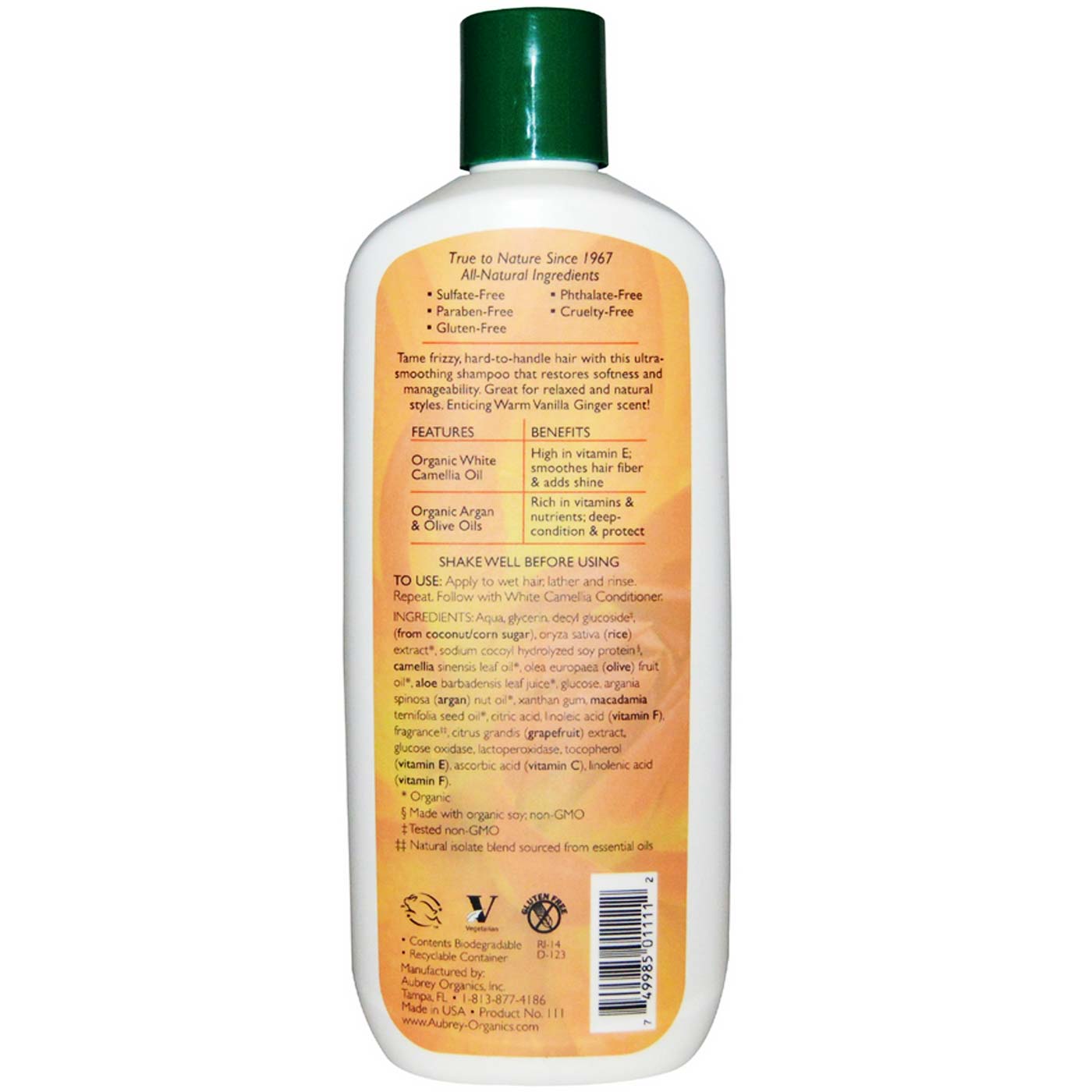 Aubrey Orgânicos Xampu, Suavização - White Camellia - 11 oz - Imagem 2