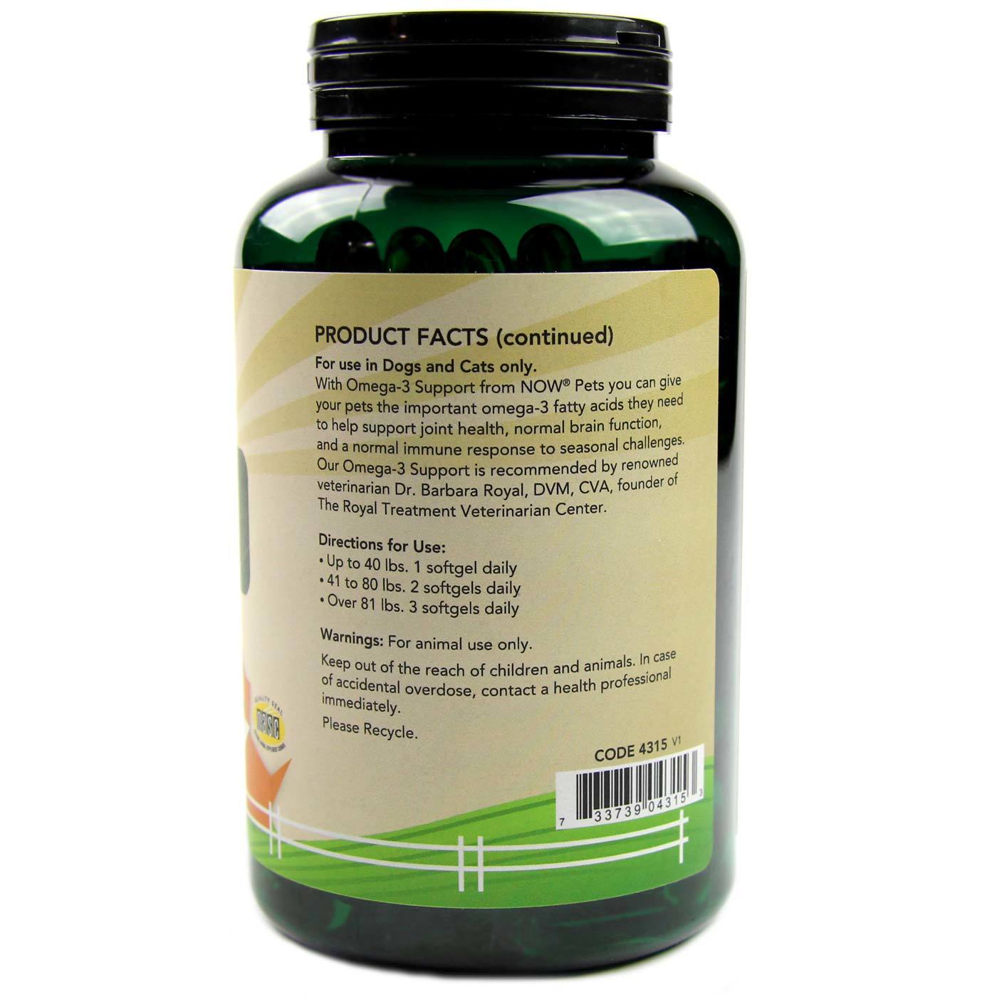 Now Foods Omega-3 Support for Dogs and Cats, Peixe - 180 Cápsulas em Gel - Imagem 2