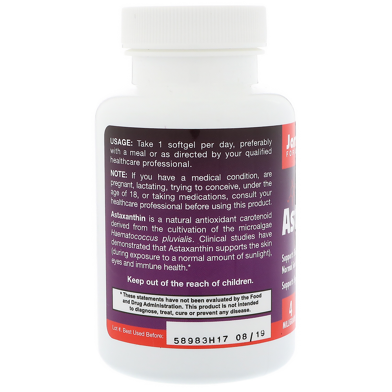 Jarrow Formulas, Astaxantim, 4 mg, 60 Cápsulas - Imagem 3