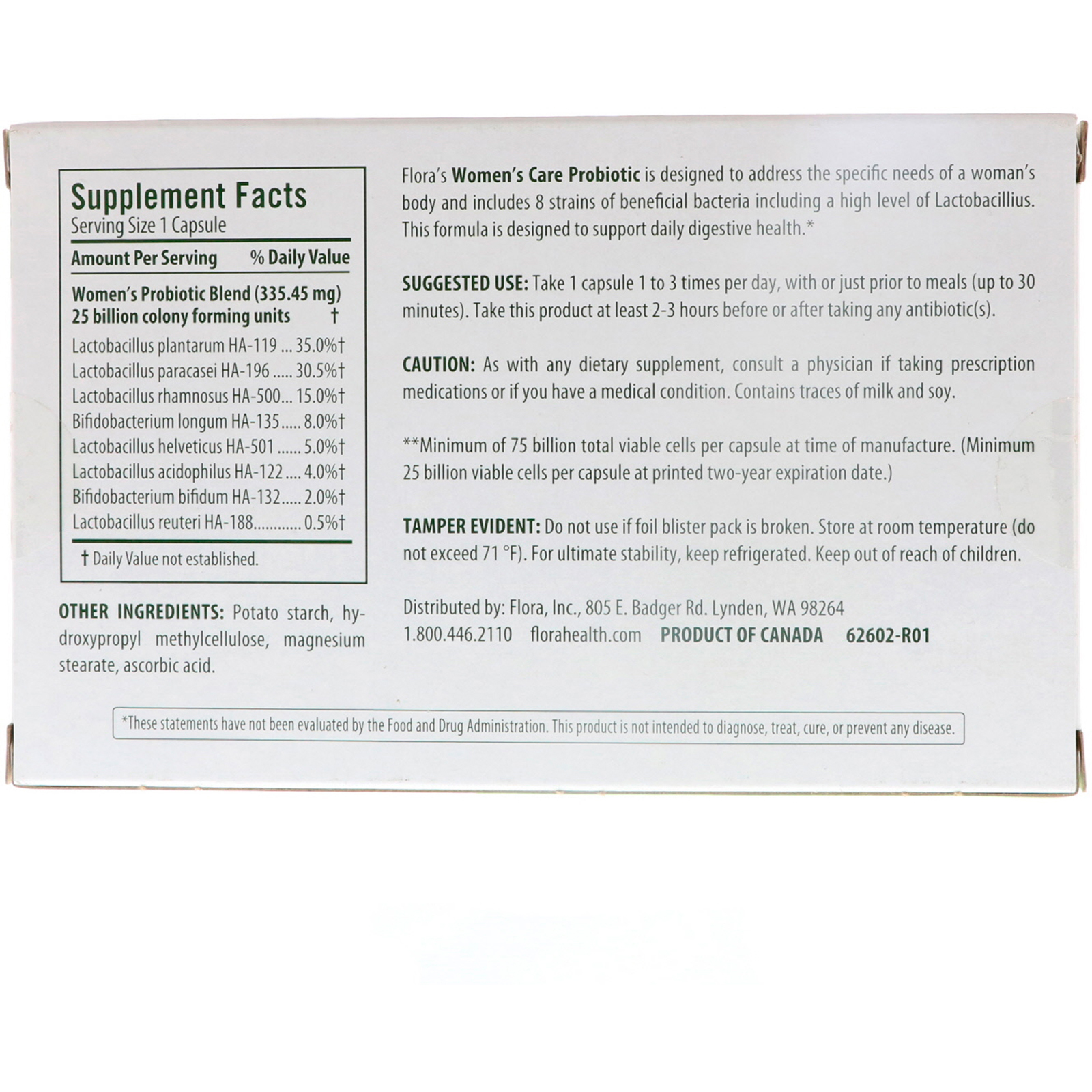 Flora, Women's Care Probiotic, Shelf-Stable, 30 Capsules - Imagem 2