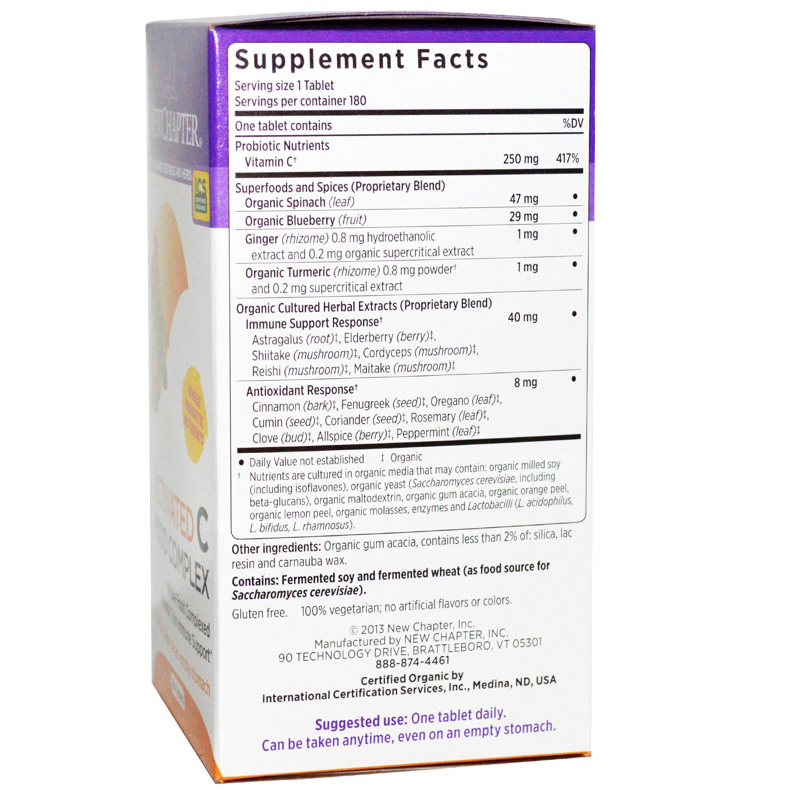 New Chapter, Complexo alimentar C ativado, 180 tabletes vegetarianos - Imagem 2