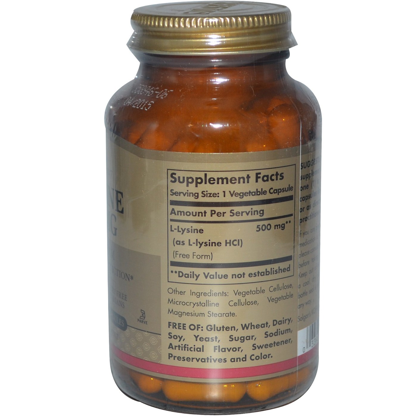 Solgar L-Lisina 500 mg 100 Cápsulas - Imagem 2