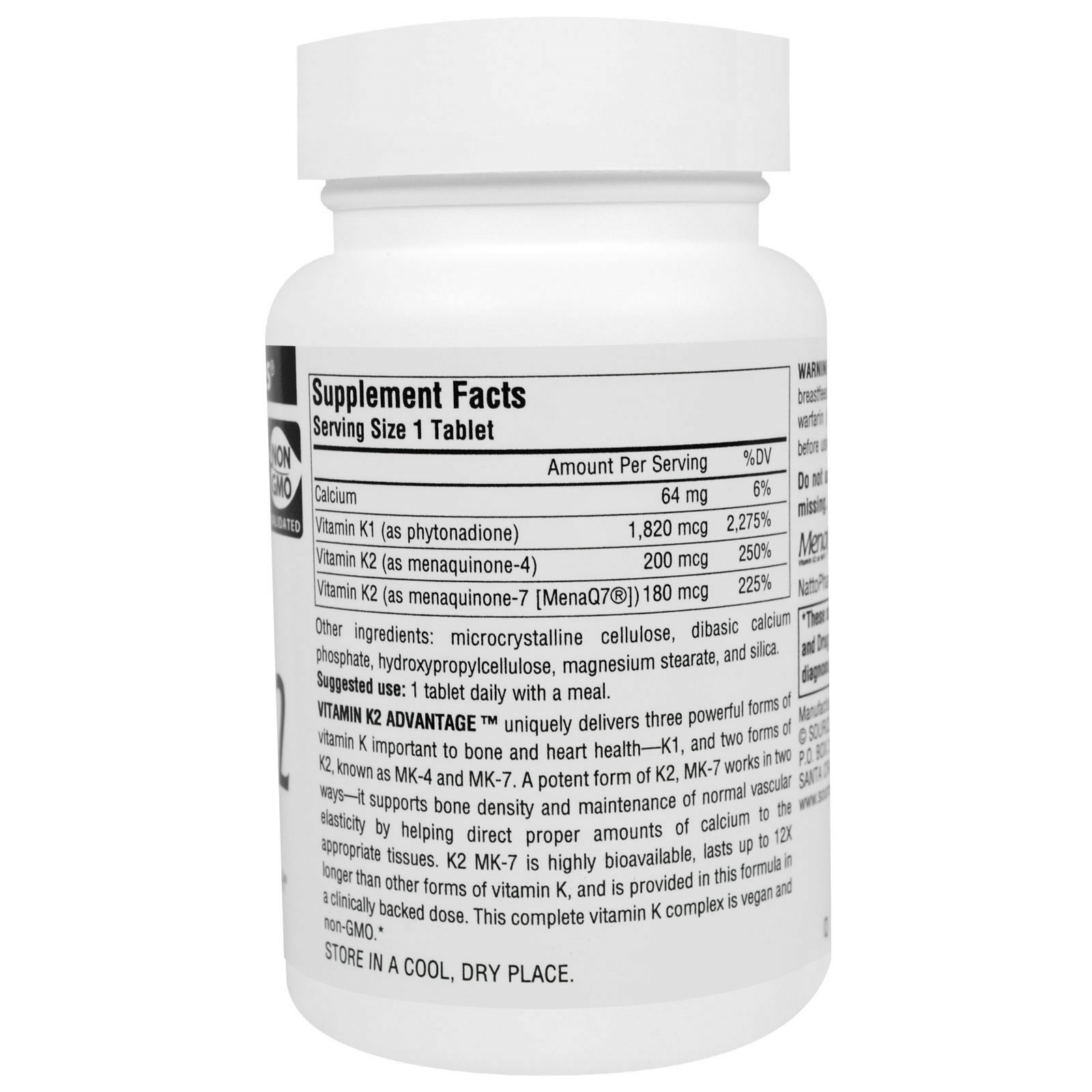 Source Naturals, Vitamina K2 Advantage, 2.200 mcg, 120 Comprimidos - Imagem 2