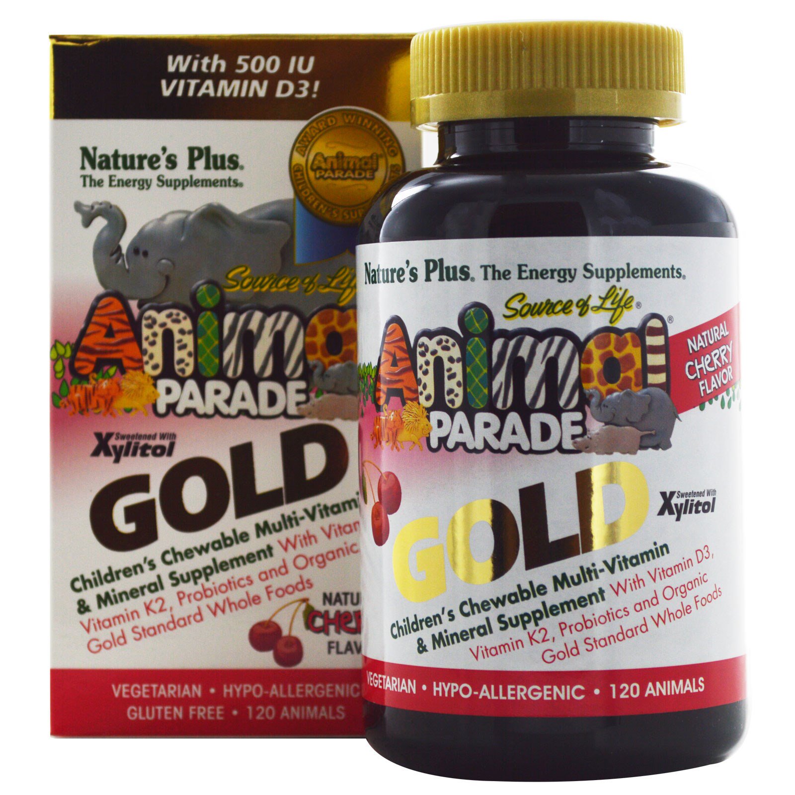 Nature's Plus, Source of Life Parade Gold, Multivitamínico e Suplemento Mineral Mastigável para Crianças, Sabor Cereja Natural, 120 Animais