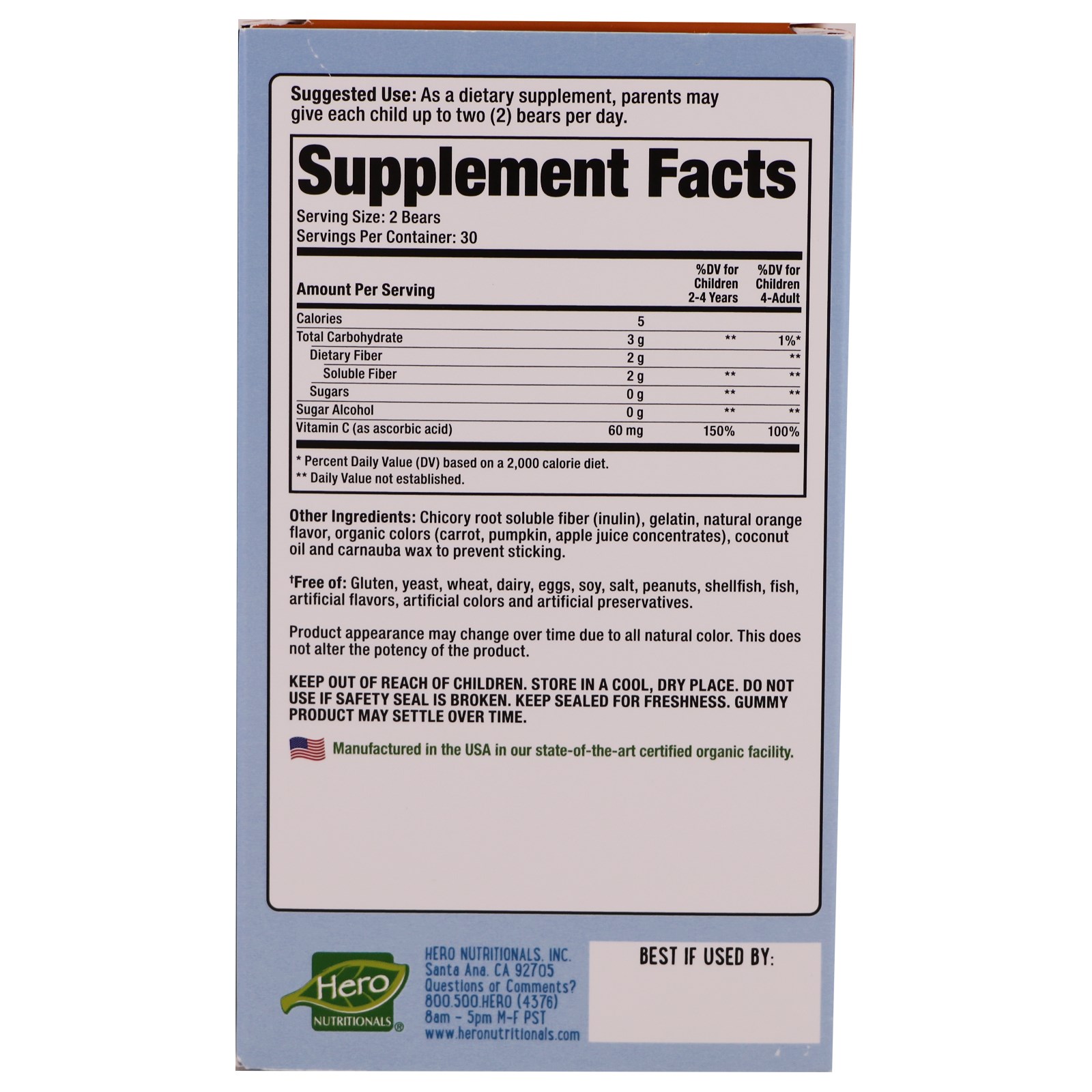 Hero Nutritional Products, Yummi Bears, Vitamin C, Sugar Free, All Natural Fruit Flavors, 60 Gummy Bears - Imagem 2