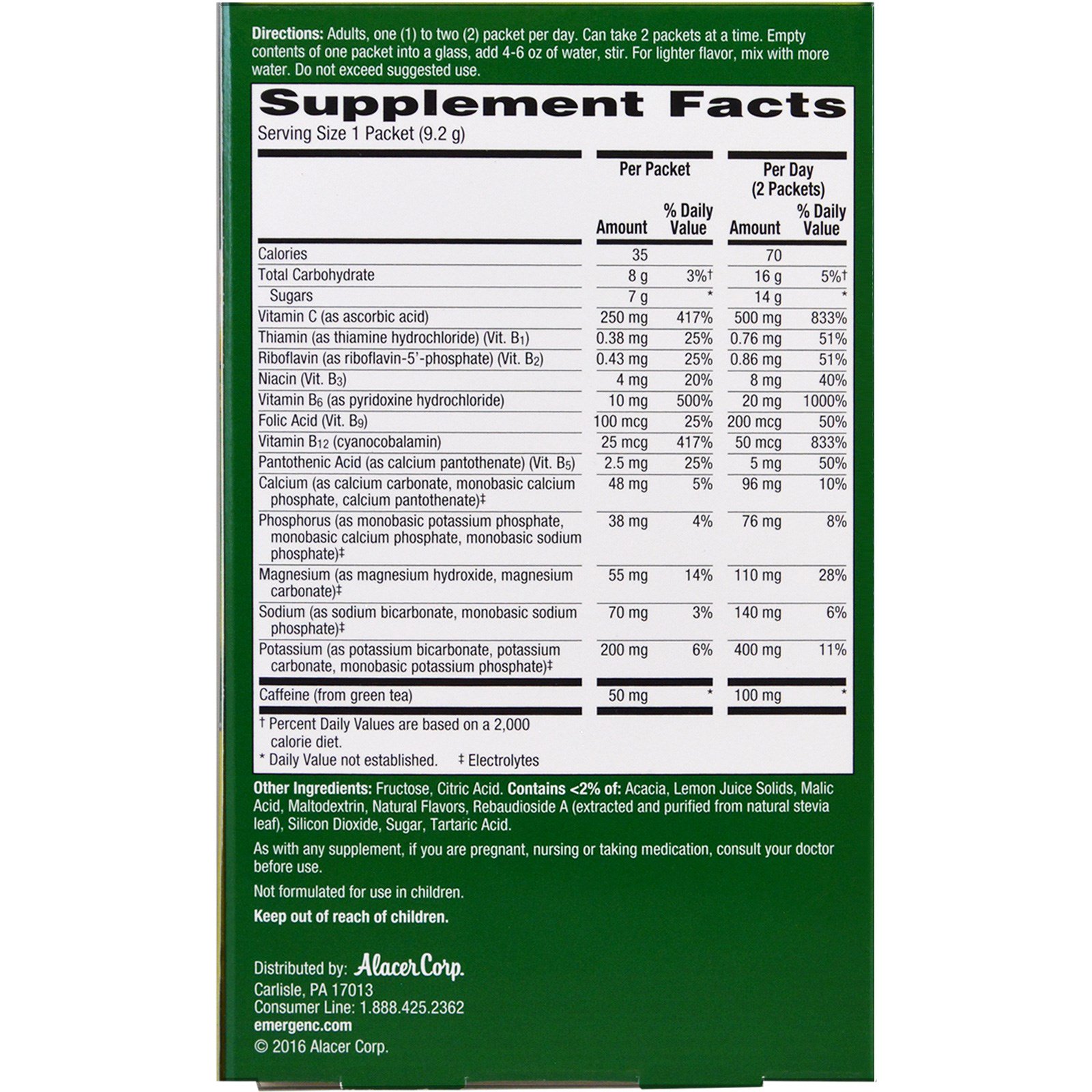 Emergen-C, Energy Plus, Lima Limão, 18 Pacotes, 0,32 oz (9,2 g) Cada - Imagem 2