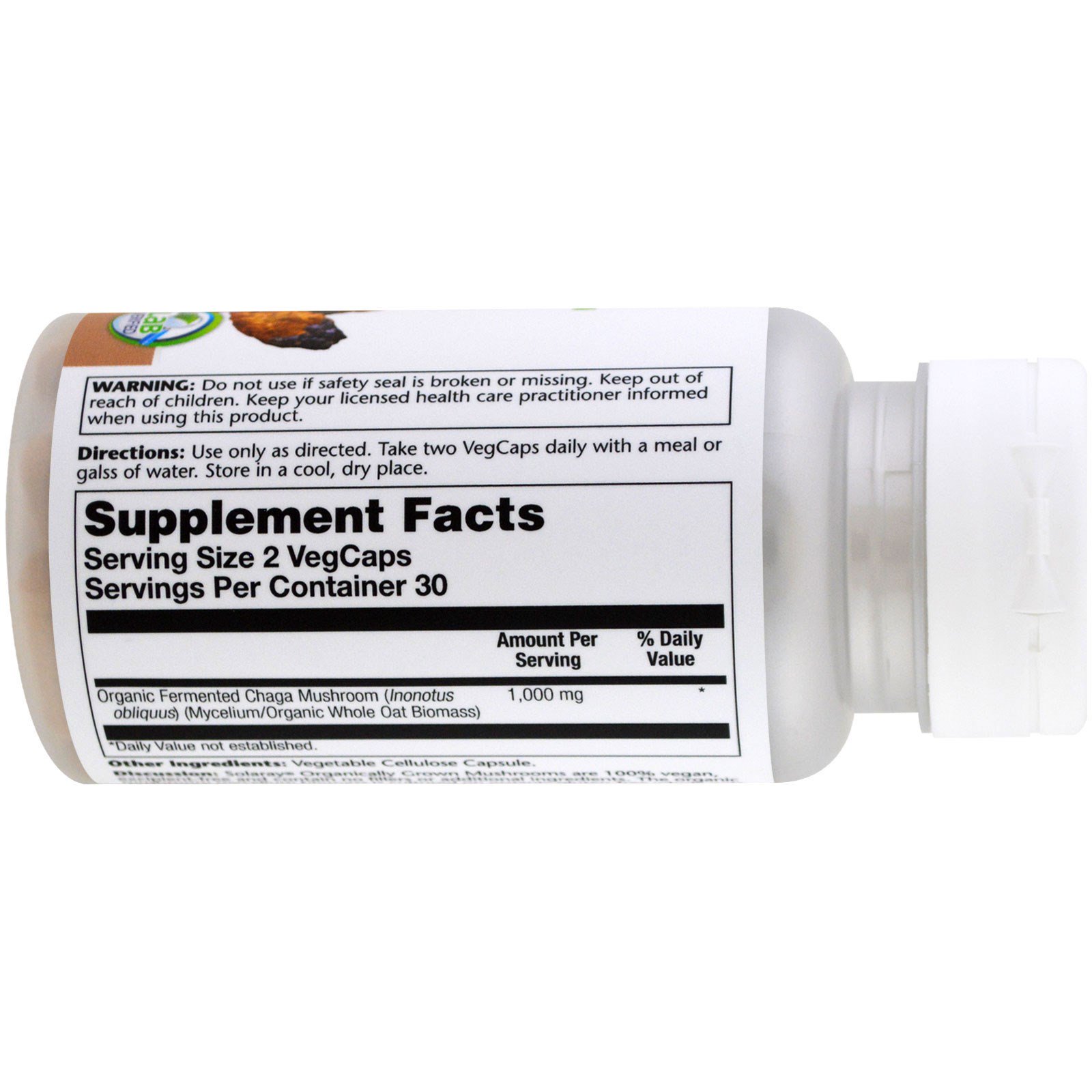 Solaray, Chaga orgânico fermentado, 60 cápsulas vegetais - Imagem 2