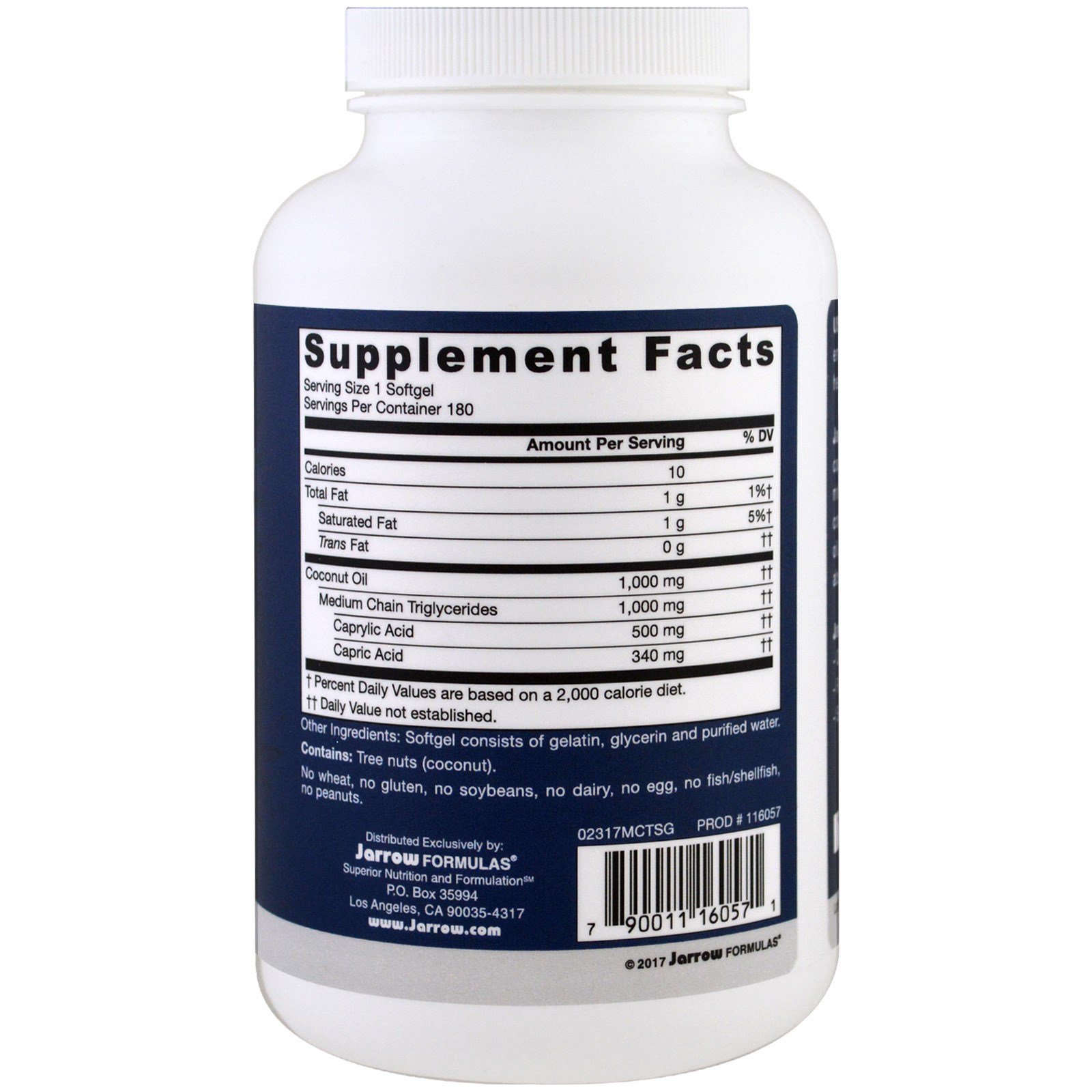 Jarrow Formulas, MCT Oil, 1000 mg, 180 Cápsulas - Imagem 2