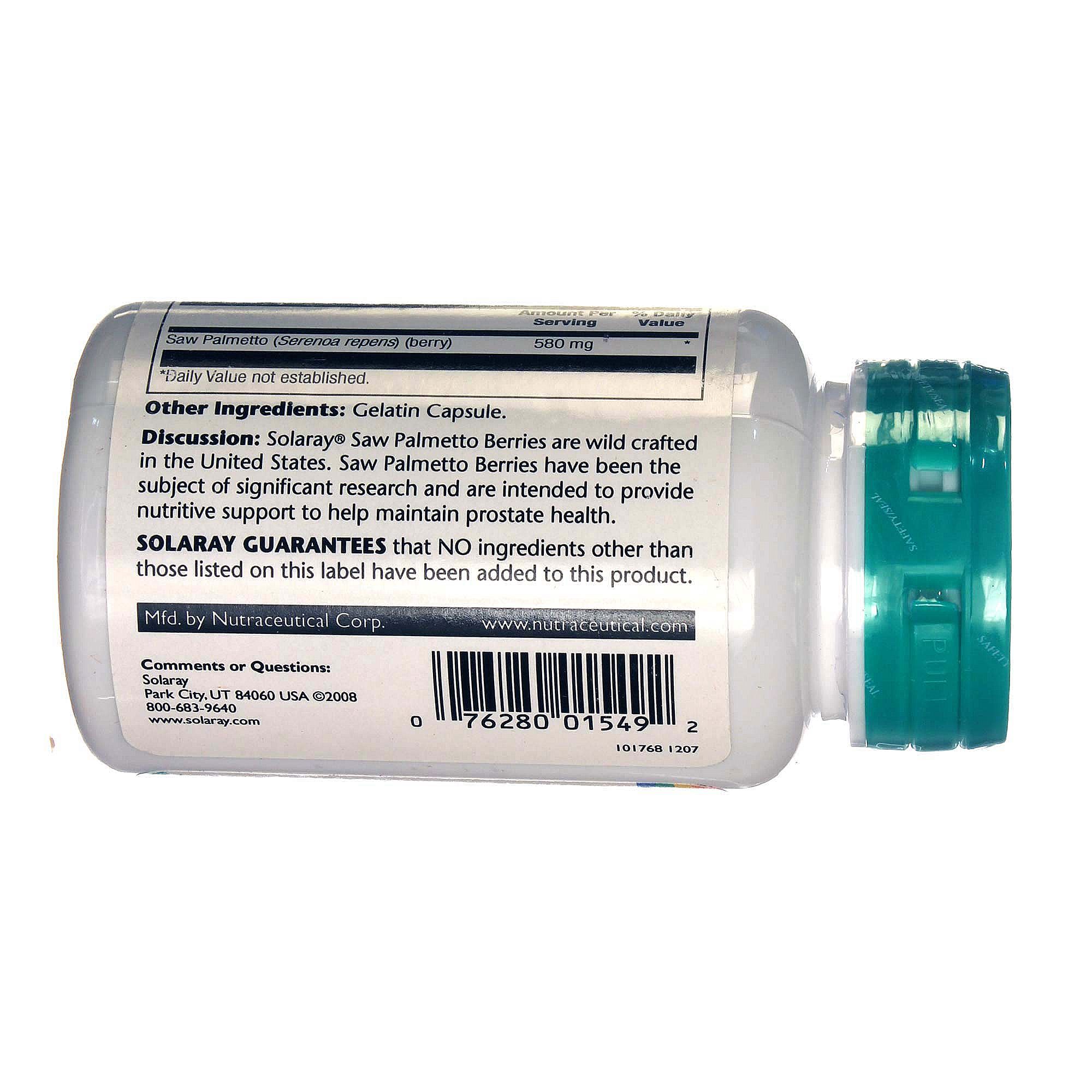 Solaray Saw Palmetto bagas 50 Cápsulas - Imagem 3