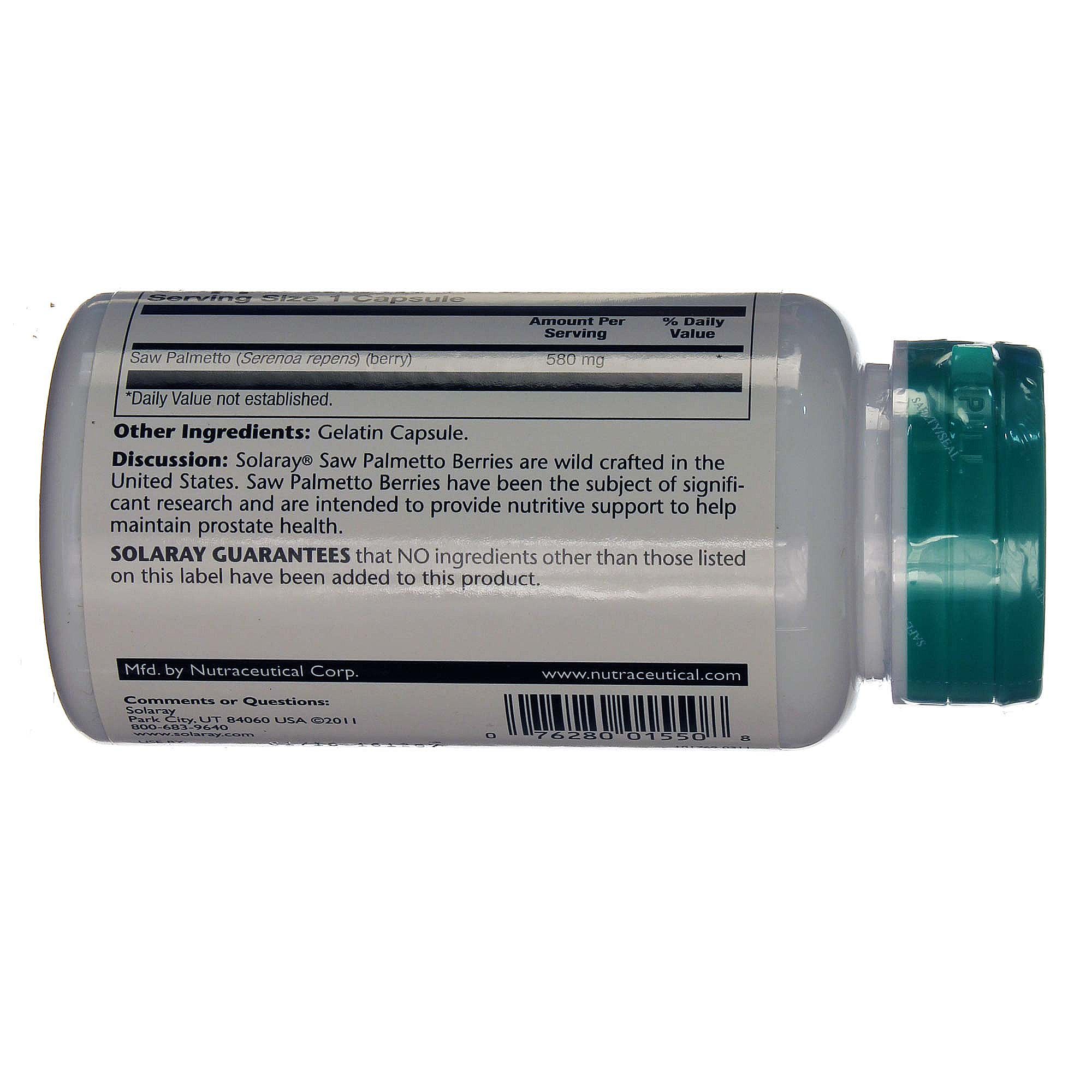 Solaray Saw Palmetto bagas 100 Cápsulas - Imagem 3