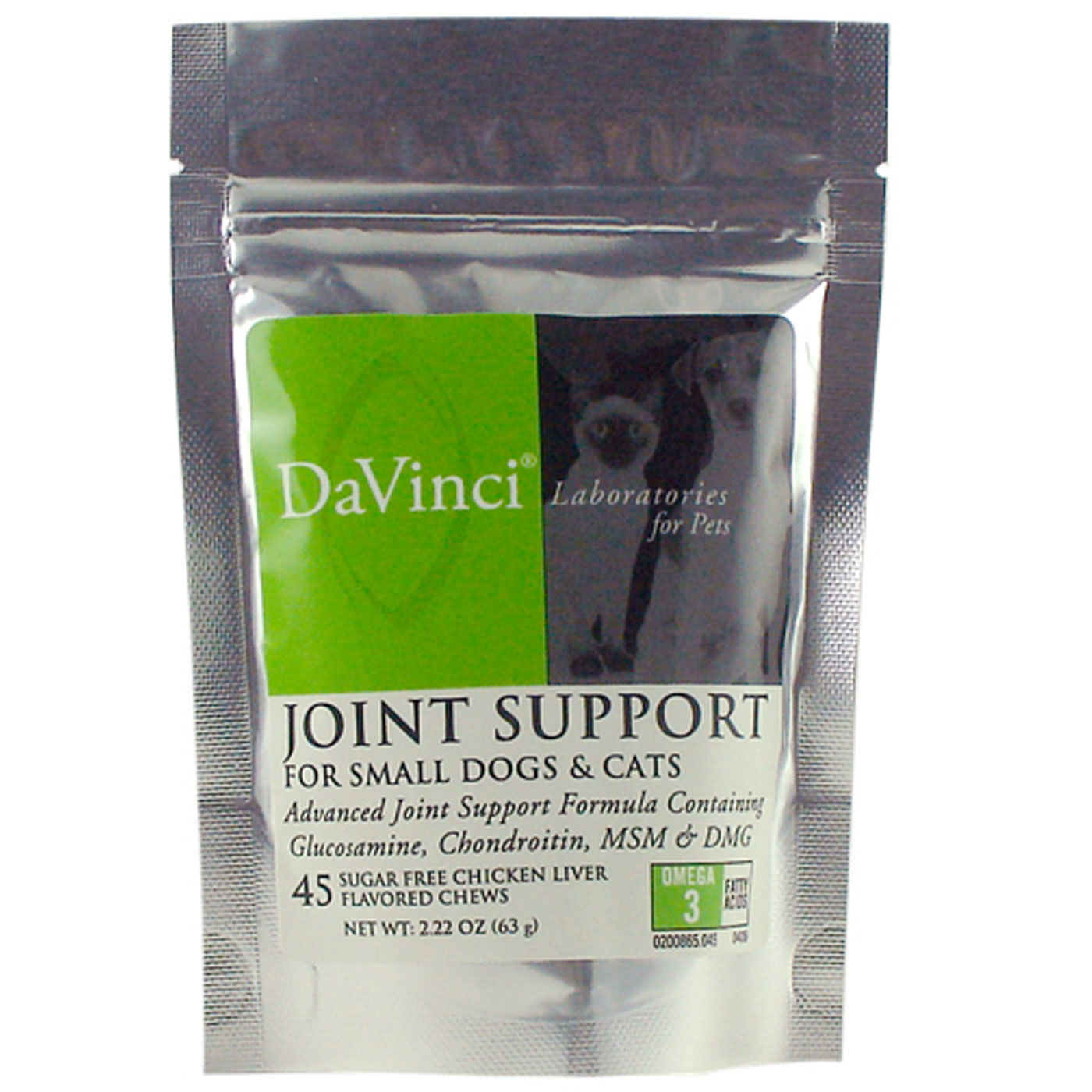DaVinci Laboratories Joint Support For Pets, Pequenos cães e gatos - 45 Chews