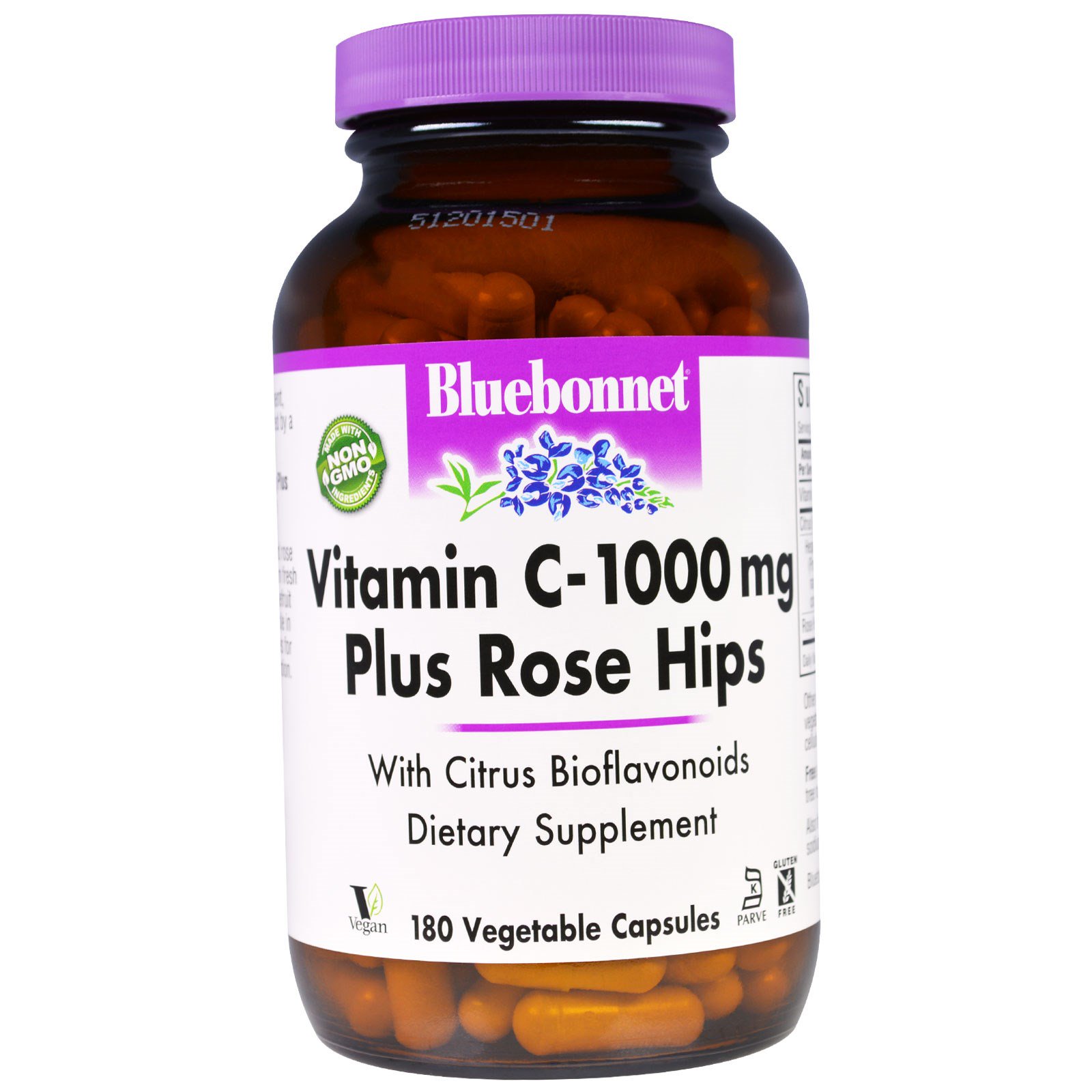 Bluebonnet Nutrition, Vitamina C - 1000 mg Plus Rose quadris, 180 Cápsulas Vegetais