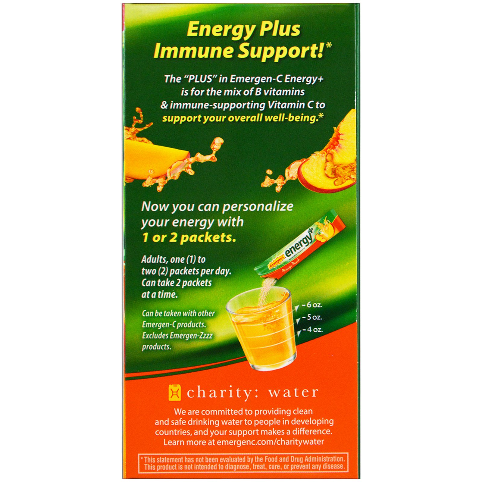 Emergen-C, Energy Plus, Pêssego e Manga, 18 Pacotes, 0,33 oz (9,4 g) Cada - Imagem 3