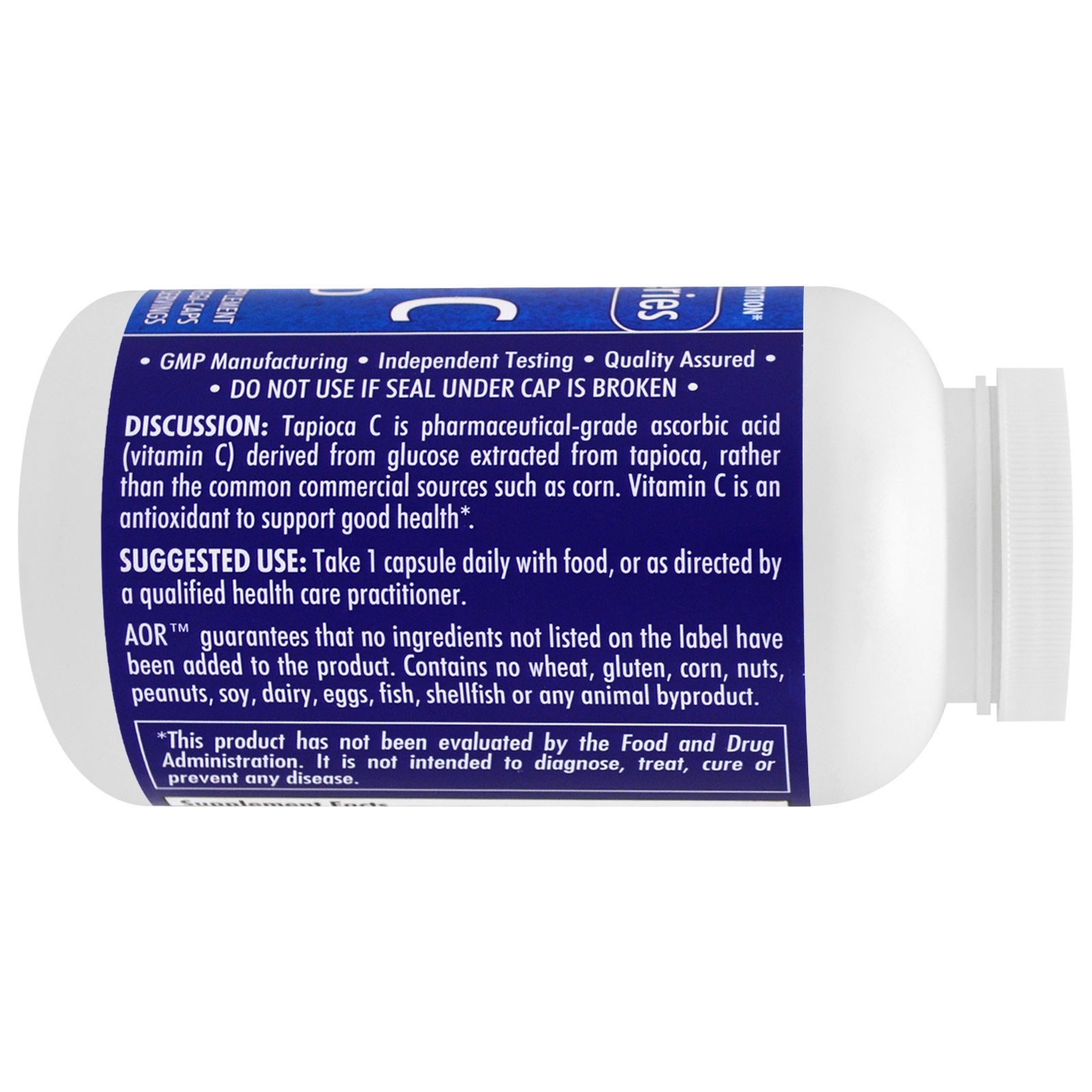 Advanced Orthomolecular Research AOR, Série Clássica, Tapioca C, Ácido Ascórbico, 300 Cápsulas Vegetais - Imagem 3