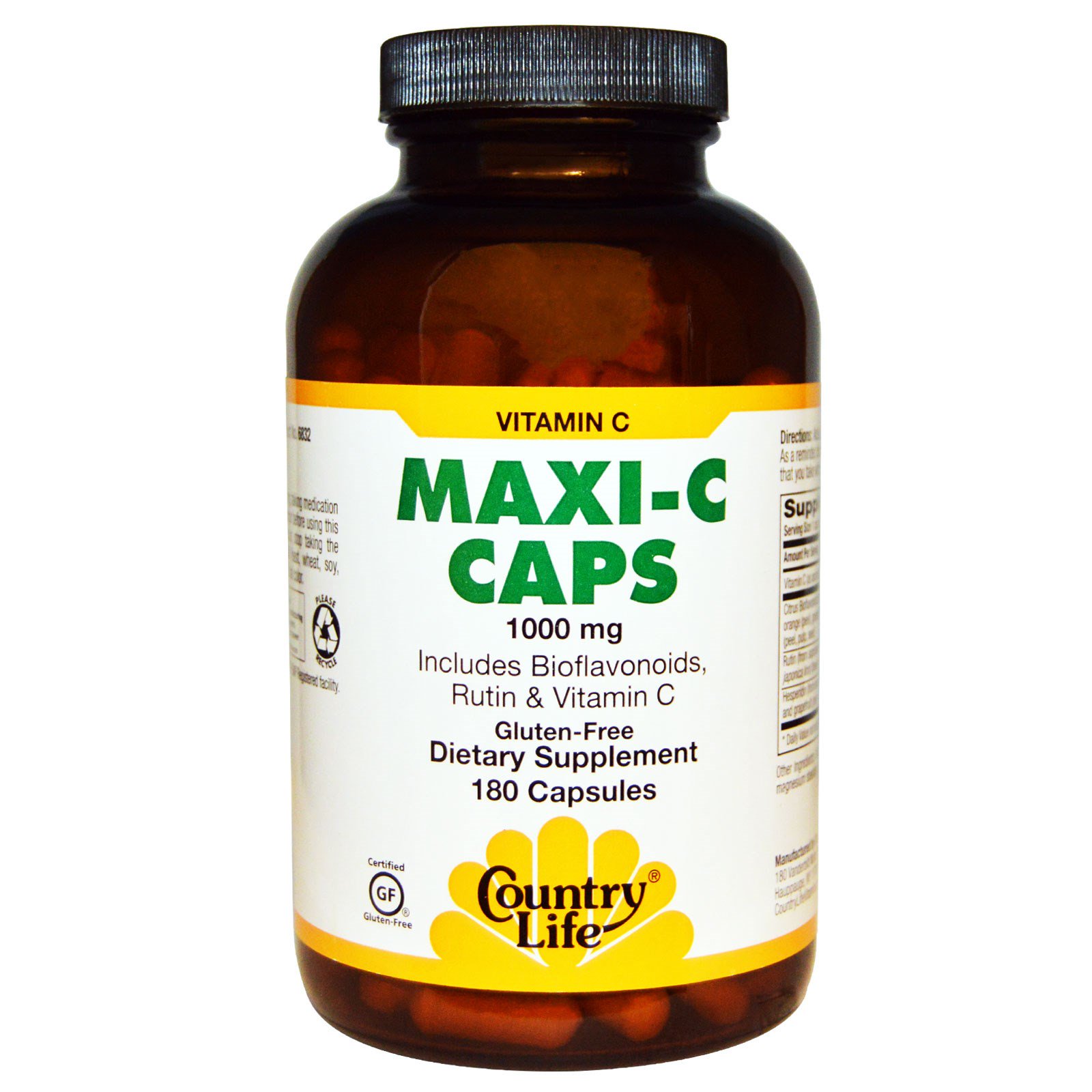 Country Life, Cápsulas Maxi C, 1000 mg, 180 Cápsulas