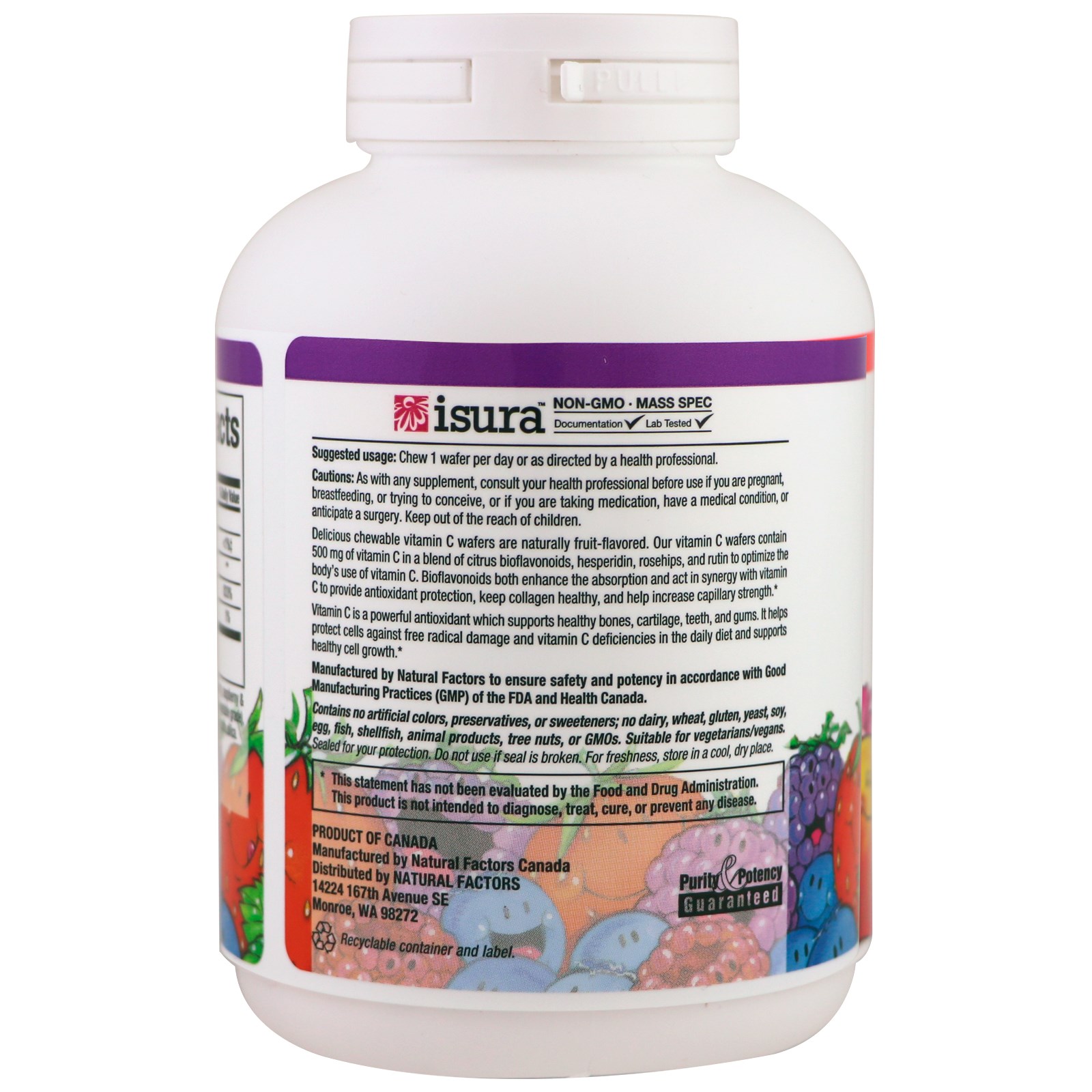 Natural Factors, C 500 mg, amora, framboesa e boysenberry, 90 pastilhas mastigáveis - Imagem 3