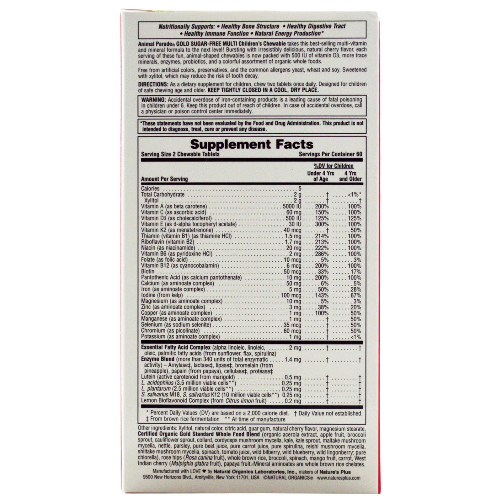 Nature's Plus, Source of Life Parade Gold, Multivitamínico e Suplemento Mineral Mastigável para Crianças, Sabor Cereja Natural, 120 Animais - Imagem 2