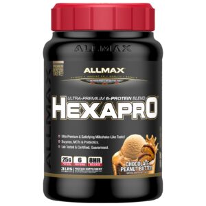 ALLMAX Nutrition, Hexapro, Ultra-Premium Protein + MCT & Coconut Oil, Chocolate Peanut Butter, 3 lbs (1.36 kg)