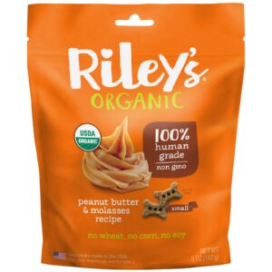 Riley’s Organics, Petiscos para Cães, Ossinhos, Receita de Manteiga de Amendoim e Melado, 5 oz (142 g)