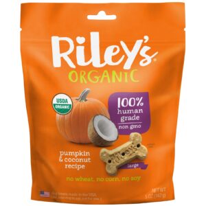 Riley’s Organics, Petiscos para Cães, Osso Grande, Receita de Abóbora e Coco, 5 oz (142 g)