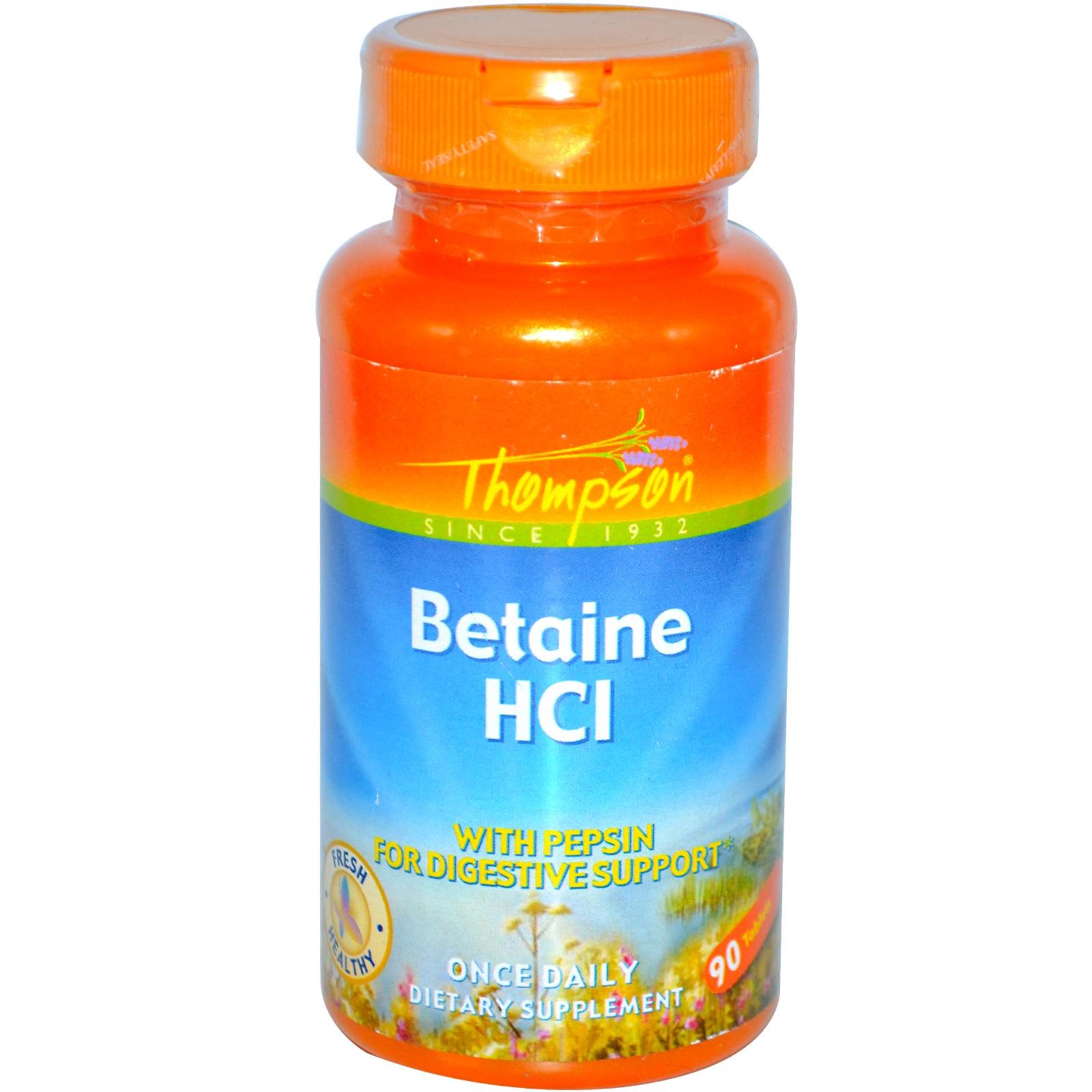 Thompson, Betaína HCL, 90 mg, 100 Comprimidos