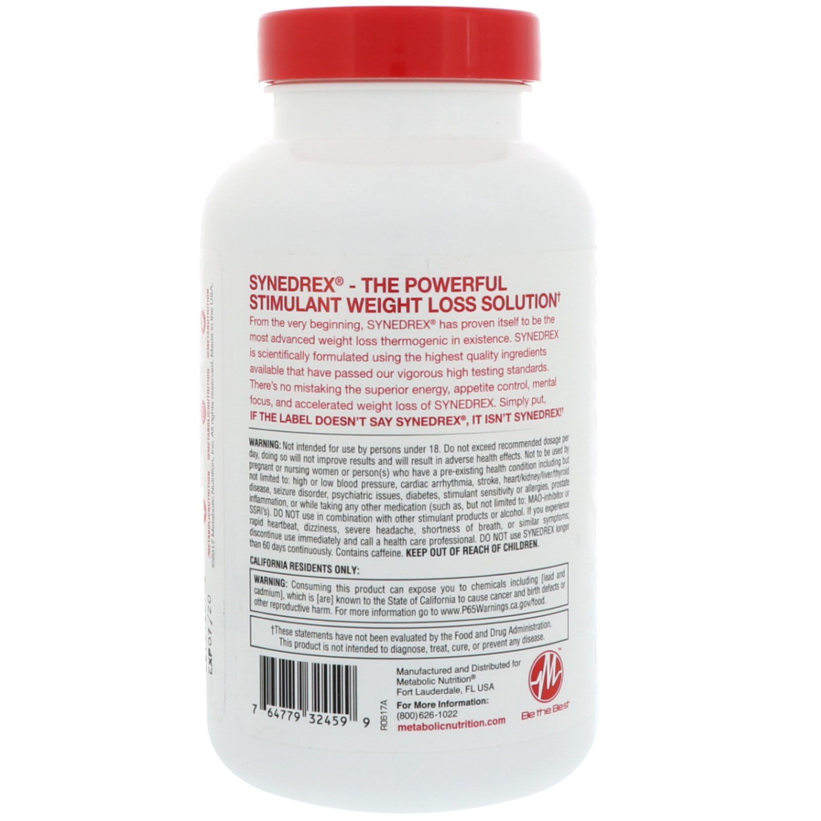 Metabolic Nutrition, SYNEDREX, Stimulant Weight Loss Solution, 45 Capsules - Imagem 3